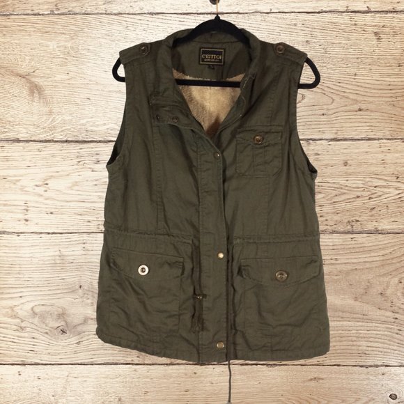 C'esttoi Jackets & Blazers - C'esttoi Olive Green Military Vest With Fleece Inside Size Large
